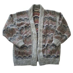 VTG Bramble Lane Women’s L‎ Wool Blend Open Cardigan Oversized 80s Grannycore